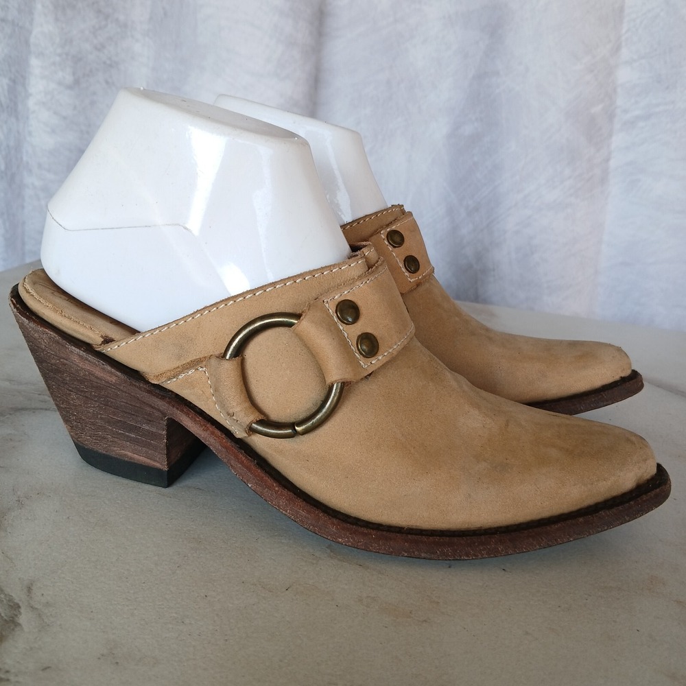 Old Gringo Cuban Heel Slip On Harness Mules Women's Size 6.5 B Beige